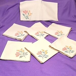 0765. 7~Hand Embroidered Napkins ~ Cross Stitched Class ~